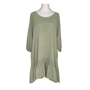 Free People Beach Smocked Oversized Sage Green Mini Dress, XS #341